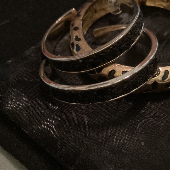 Cache Large Black and Silvertone Hoop Earrings - Picture 3 of 3